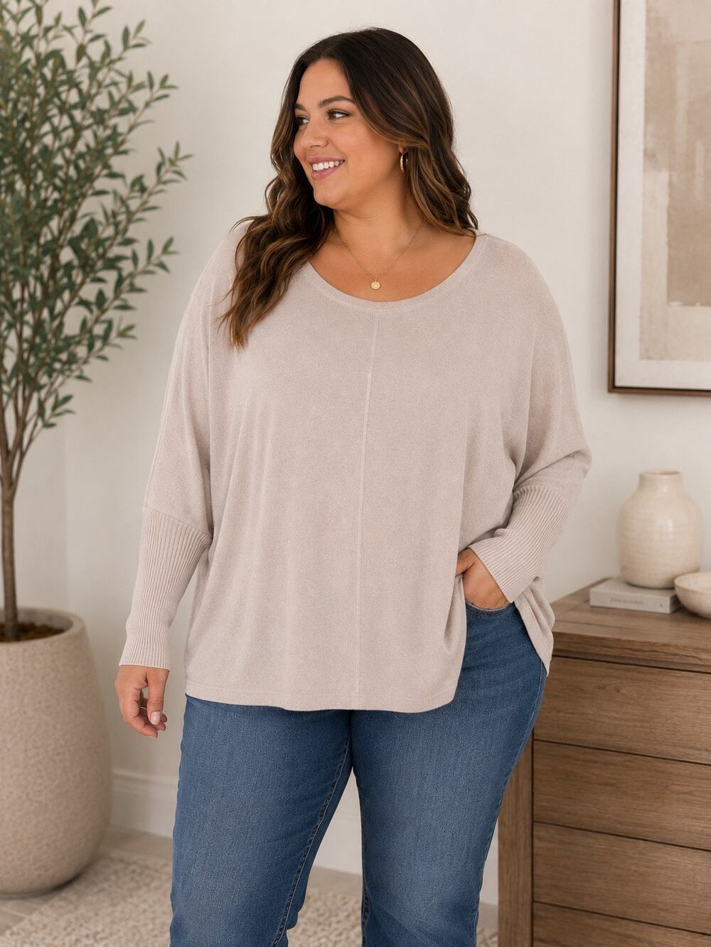 H by Bordeaux Oversized Blush Dolman Sweater 1X NWT Soft Minimalist